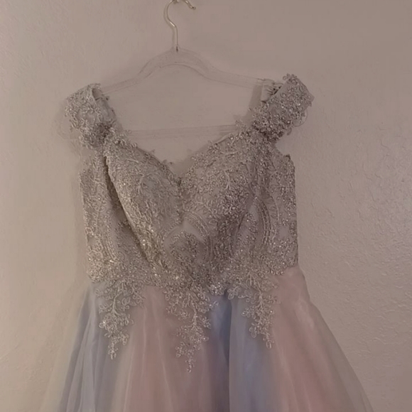 EVAusa Dresses Silver Dress With Blue And Pink Bottom